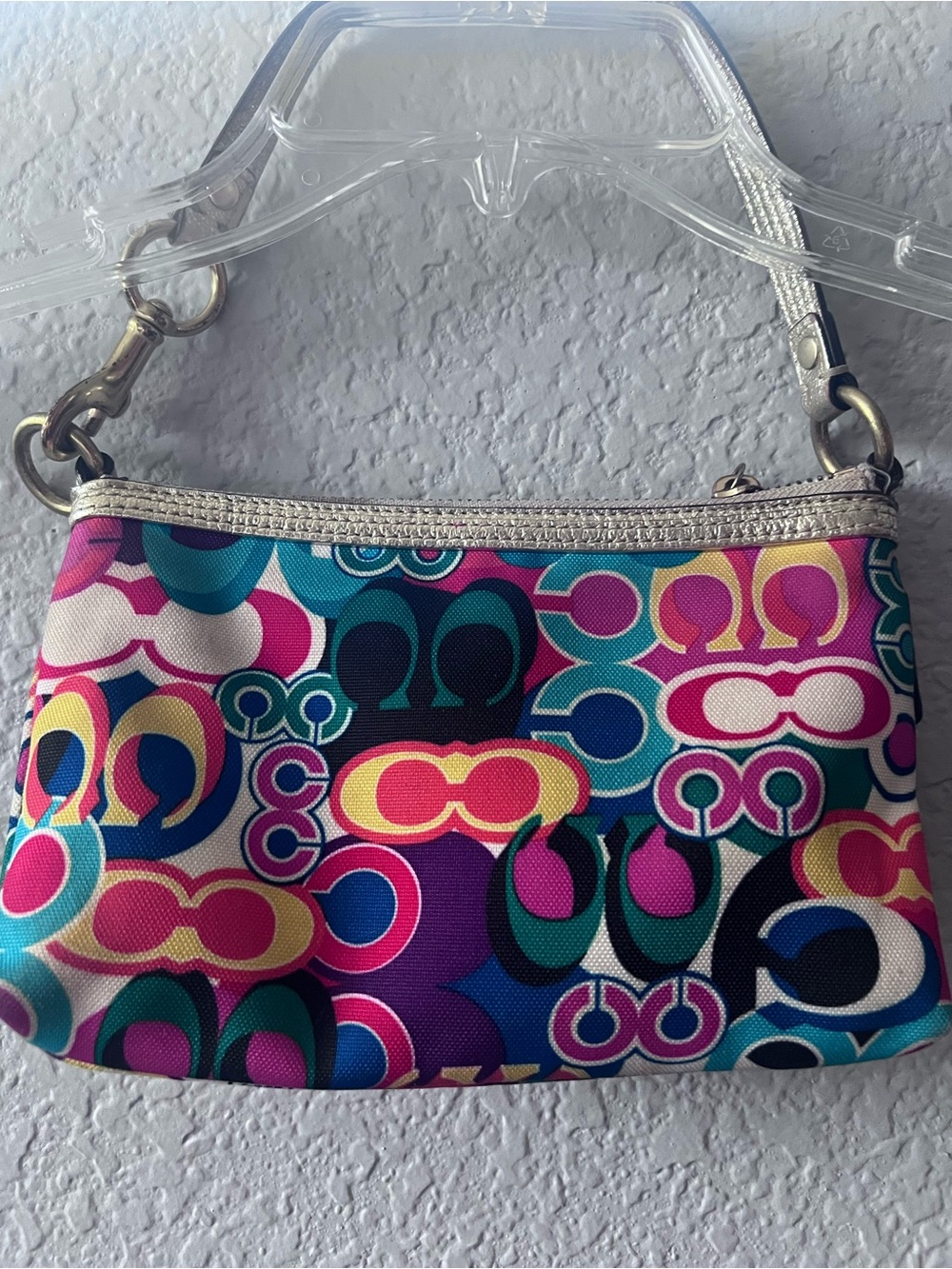 Coach Pop of Mini Poppy Multicolor Logo Wristlet Metallic Gold Trim - Picture 3 of 14